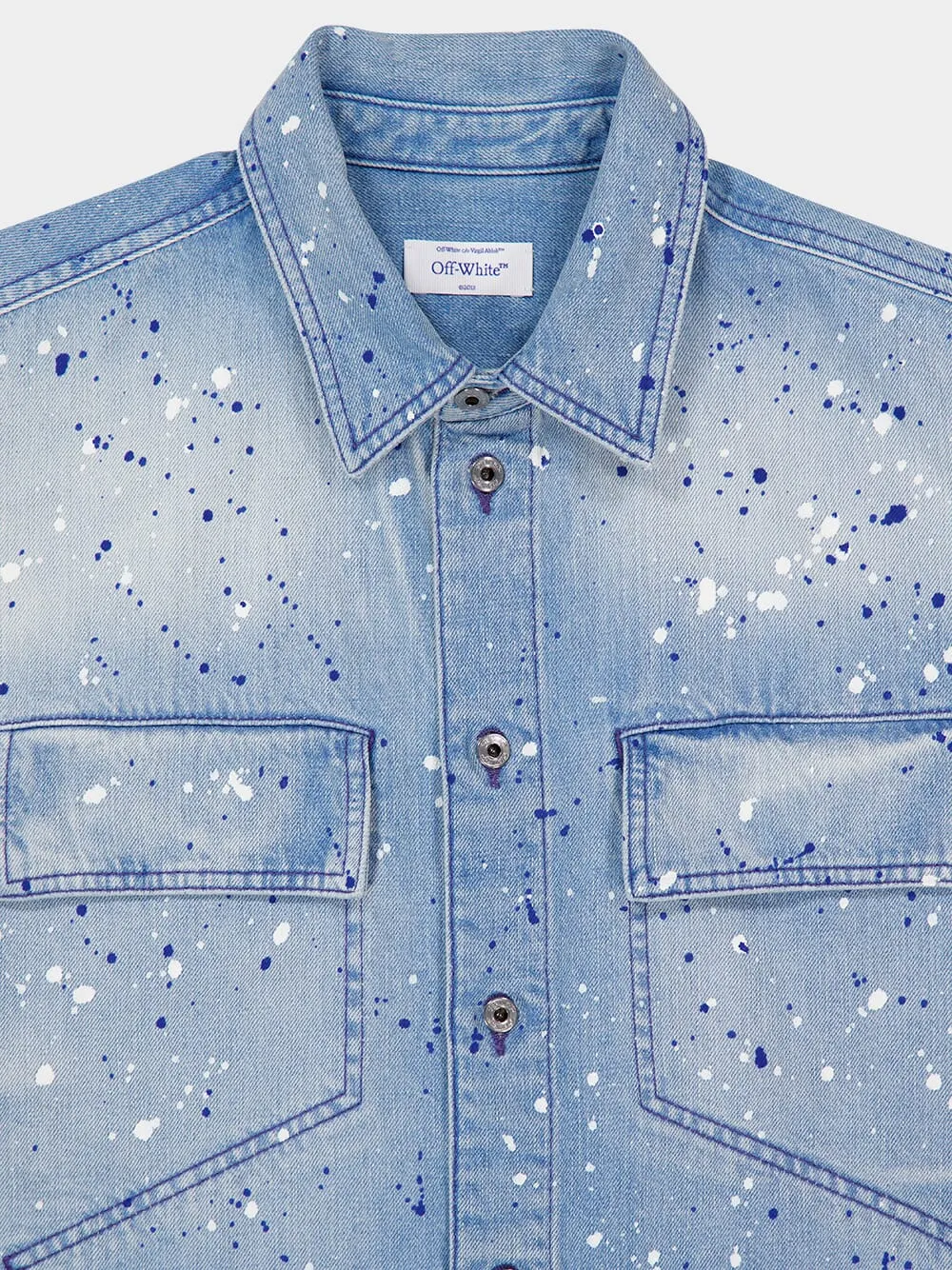 Blue Paint Effect Military Denim Shirt sold by Fashion Clinic product image thumbnail 3