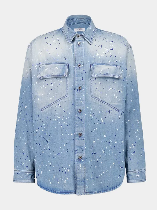Blue Paint Effect Military Denim Shirt sold by Fashion Clinic