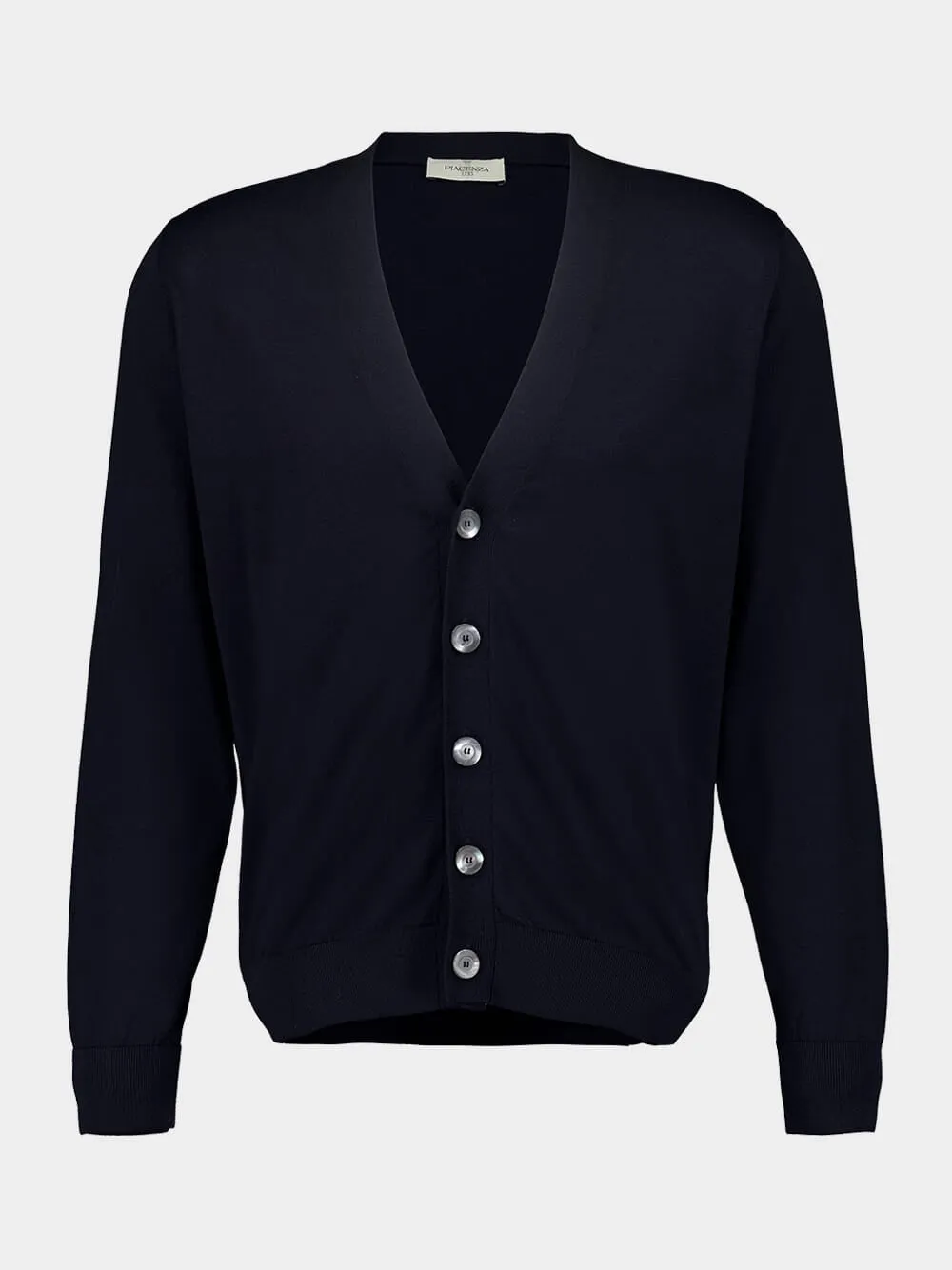 Navy Blue V-Neck Buttoned Cotton Cardigan sold by Fashion Clinic