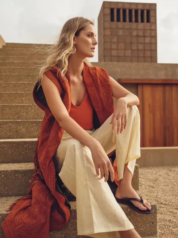 Gardenia Cinnamon Stick Embossed Suede Maxi Cape sold by Fashion Clinic