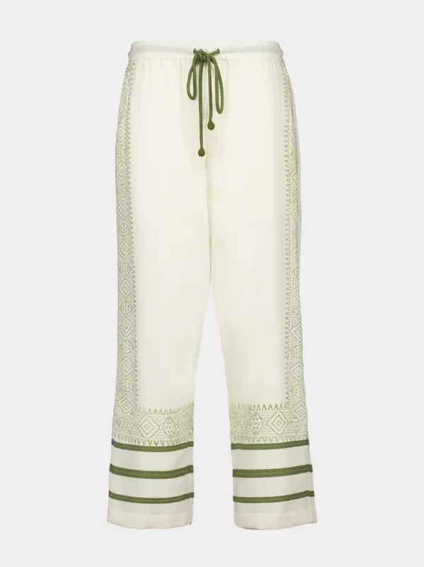 Off-White and Khaki Talilo Embroidered Pants sold by Fashion Clinic