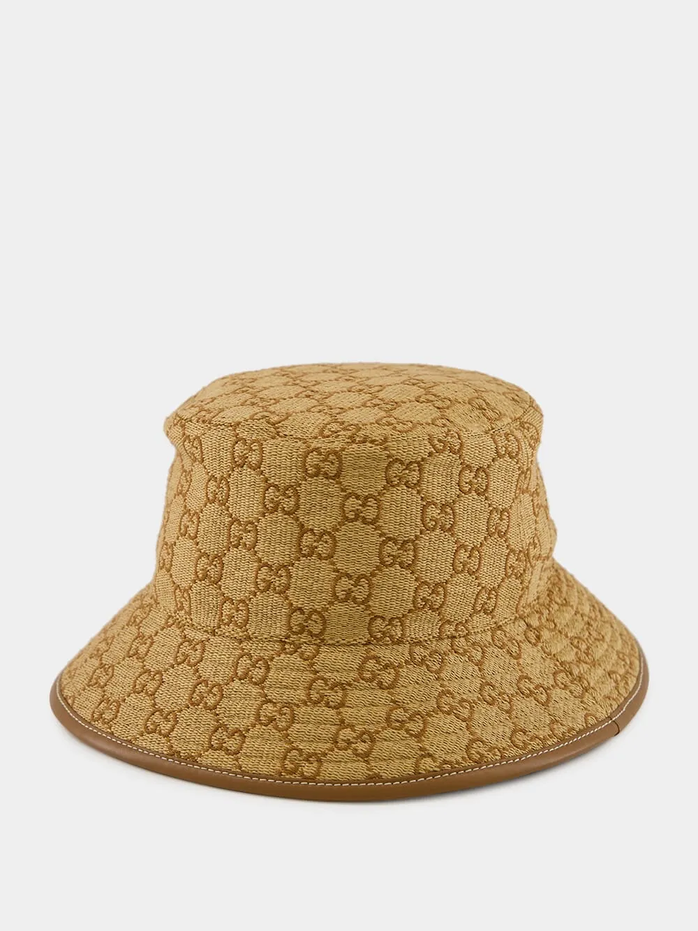 Camel GG Raffia Bucket Hat sold by Fashion Clinic