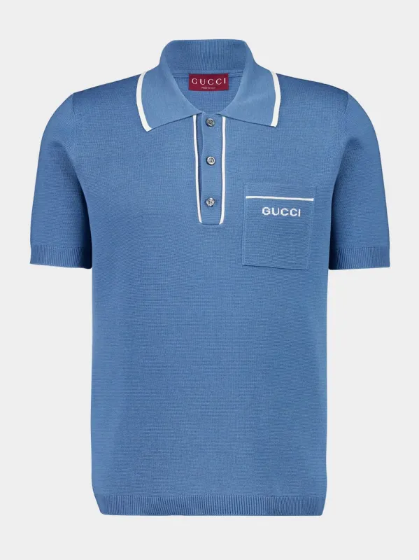 Blue Silk-Cotton Short-Sleeve Polo sold by Fashion Clinic