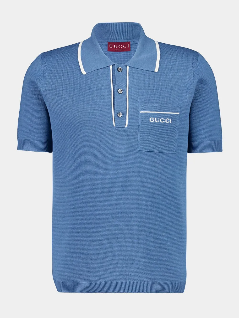 Blue Silk-Cotton Short-Sleeve Polo sold by Fashion Clinic
