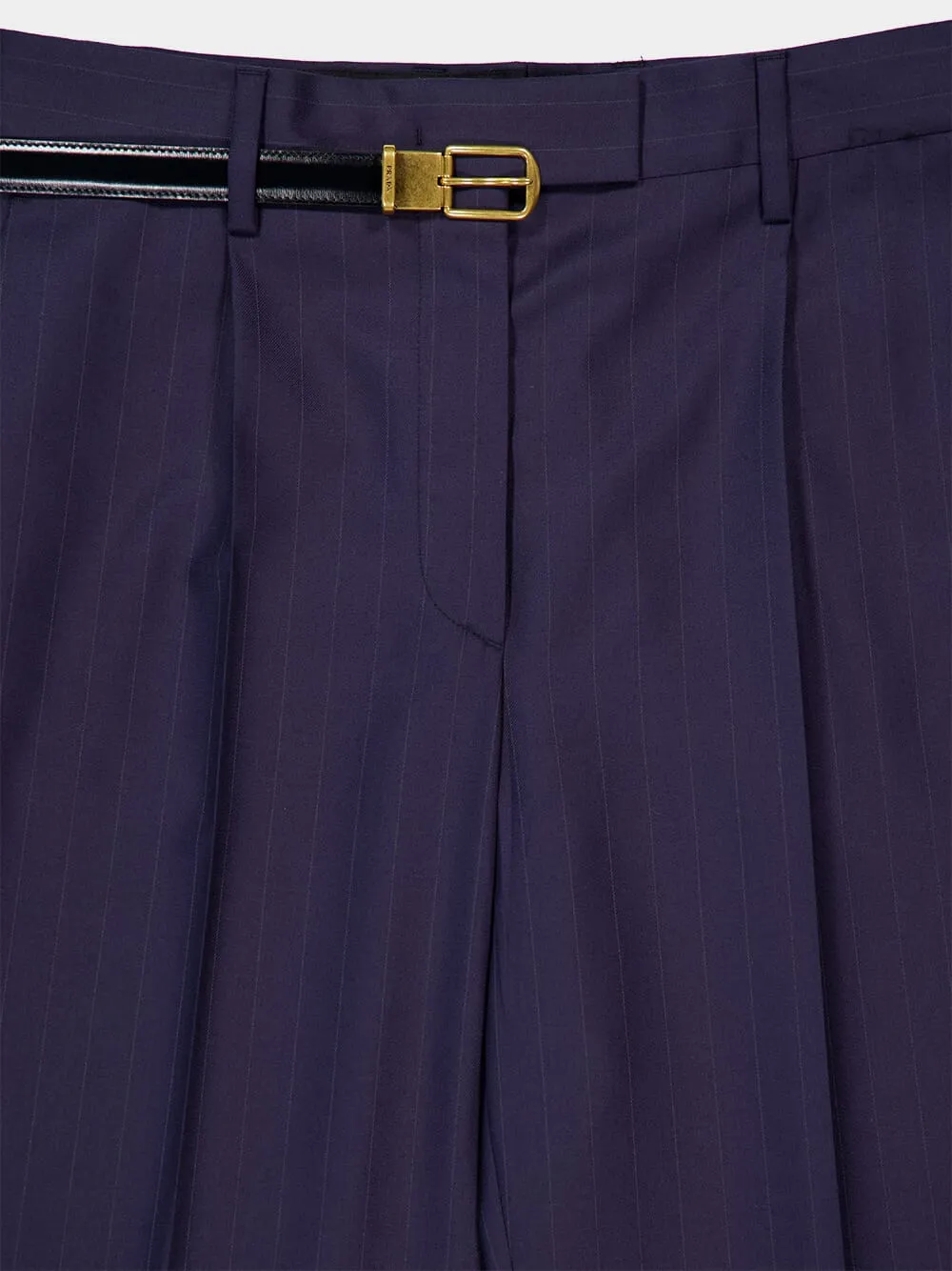 Blue Straight-Leg Wool Trousers with Leather Belt sold by Fashion Clinic product image thumbnail 3