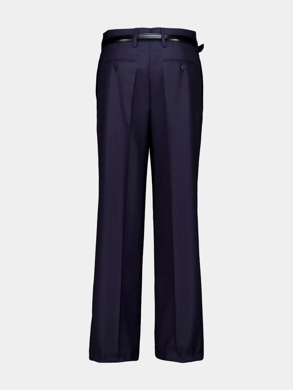 Blue Straight-Leg Wool Trousers with Leather Belt sold by Fashion Clinic product image thumbnail 2
