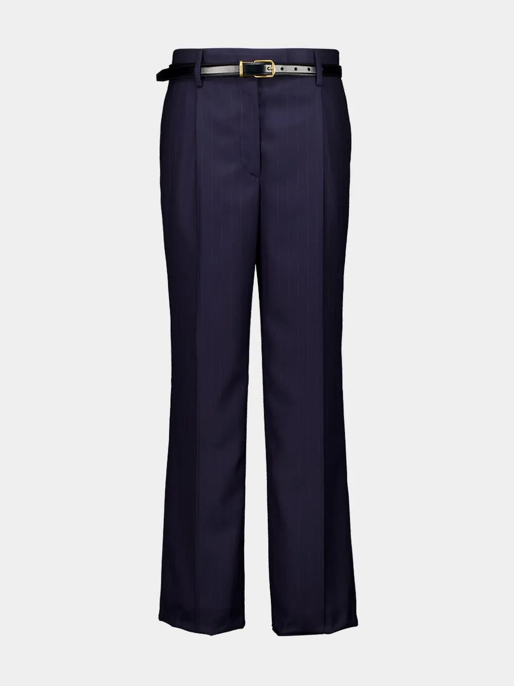 Blue Straight-Leg Wool Trousers with Leather Belt sold by Fashion Clinic