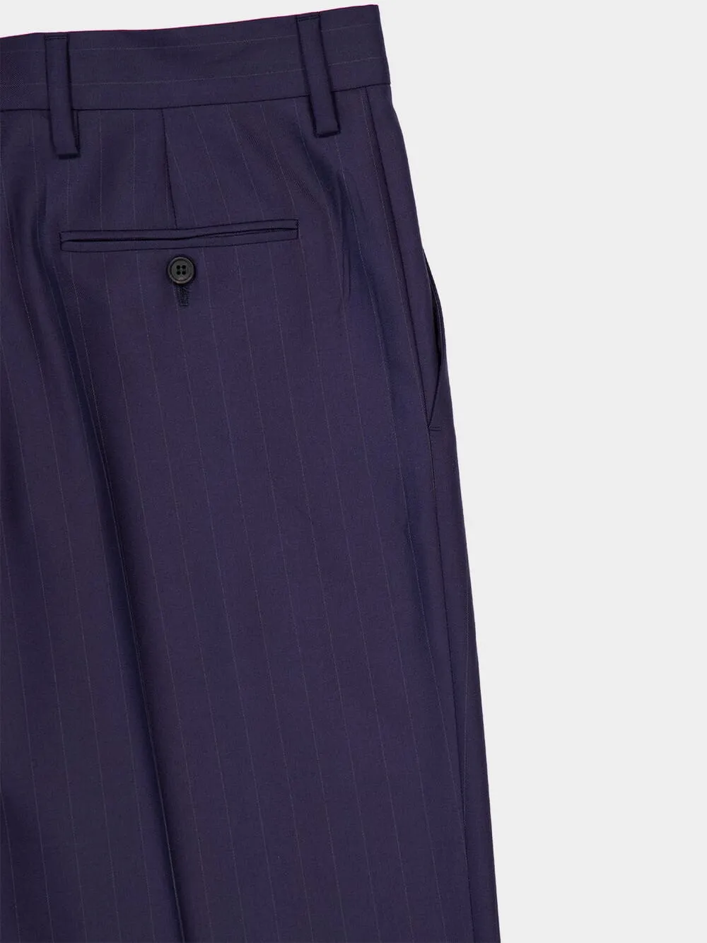 Blue Straight-Leg Wool Trousers with Leather Belt sold by Fashion Clinic product image thumbnail 4