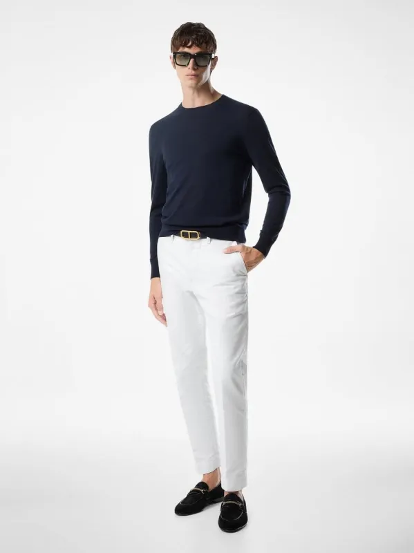 Ink Blue Fine Gauge Pure Wool Crew Neck Sweater sold by Fashion Clinic