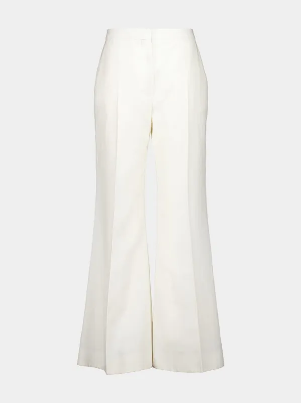 White Flared Linen Canvas Trousers sold by Fashion Clinic