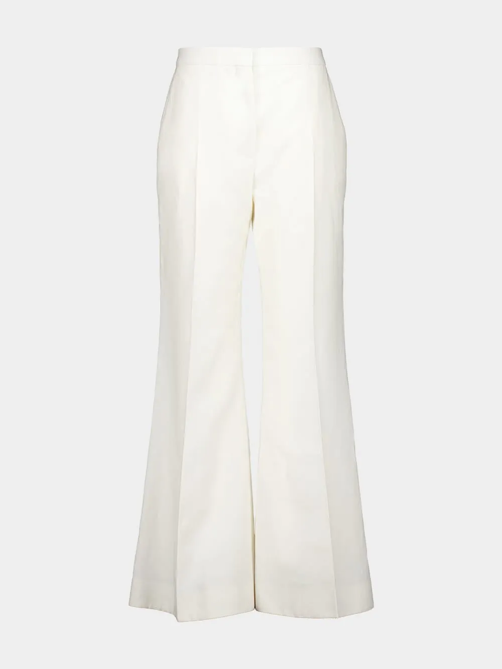 White Flared Linen Canvas Trousers sold by Fashion Clinic