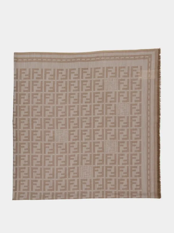Beige FF Jacquard Wool Scarf sold by Fashion Clinic