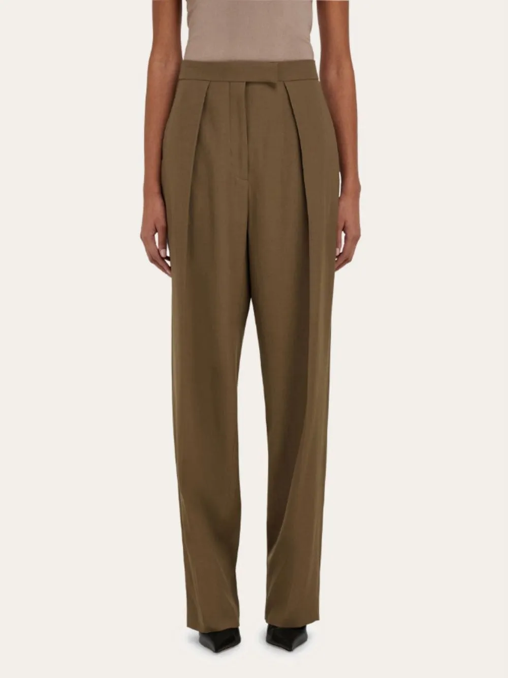 Lead Brown High-Waisted Pleated Trousers sold by Fashion Clinic product image thumbnail 2