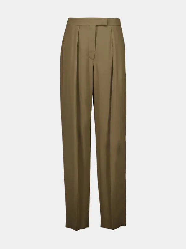 Lead Brown High-Waisted Pleated Trousers sold by Fashion Clinic