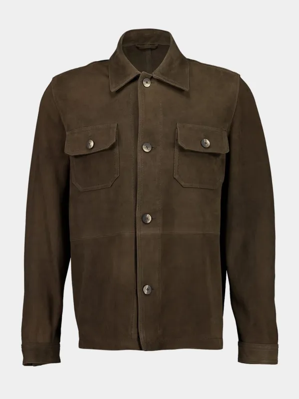 Brown Ravi Suede Overshirt sold by Fashion Clinic