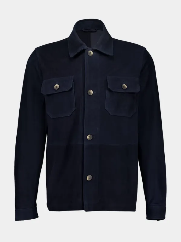 Charcoal Blue Ravi Suede Overshirt sold by Fashion Clinic