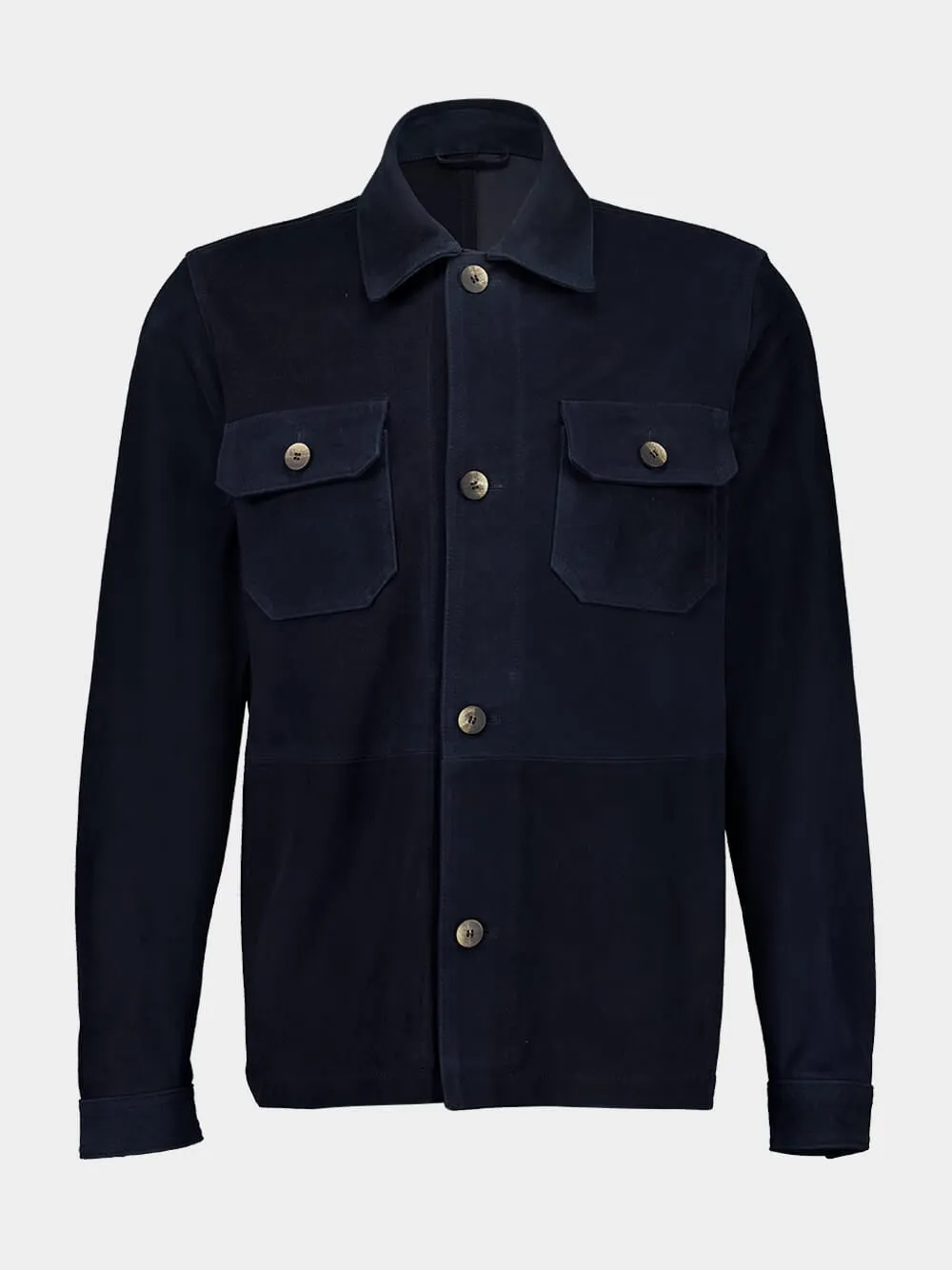 Charcoal Blue Ravi Suede Overshirt sold by Fashion Clinic