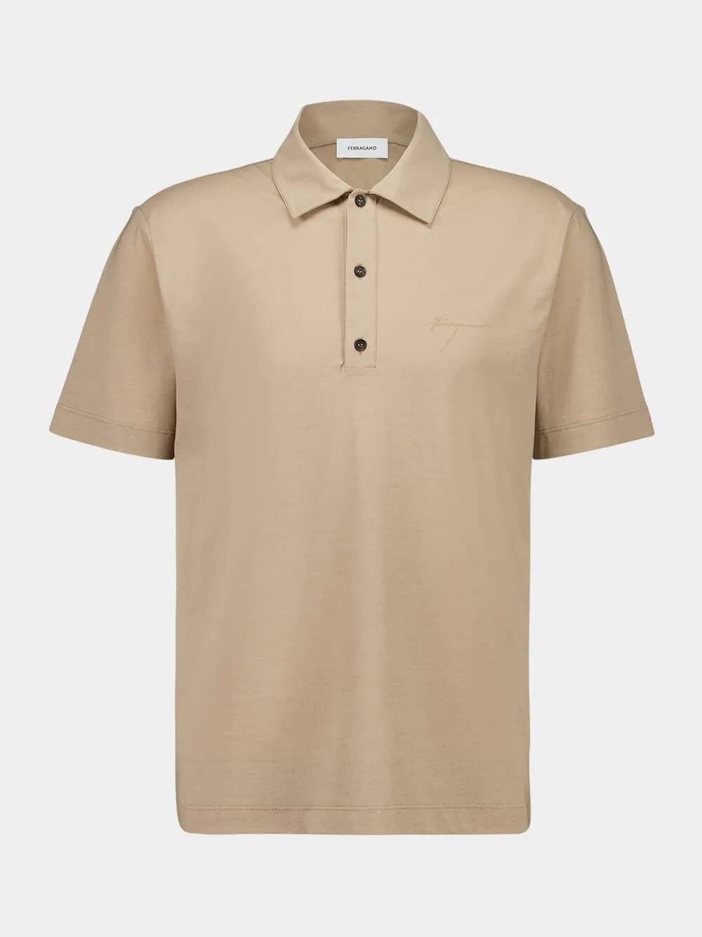 Beige Short-Sleeve Cotton Crepe Polo Shirt sold by Fashion Clinic