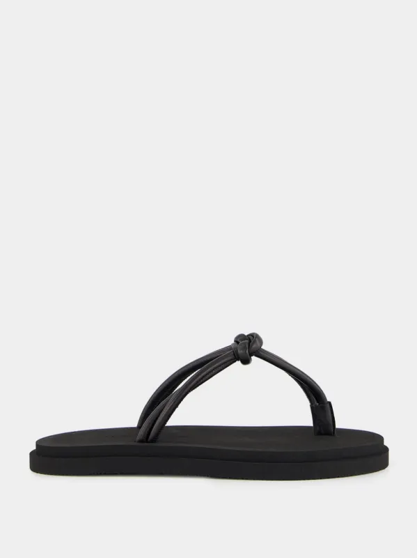 Knot Pool Slides in Black Nappa sold by Fashion Clinic