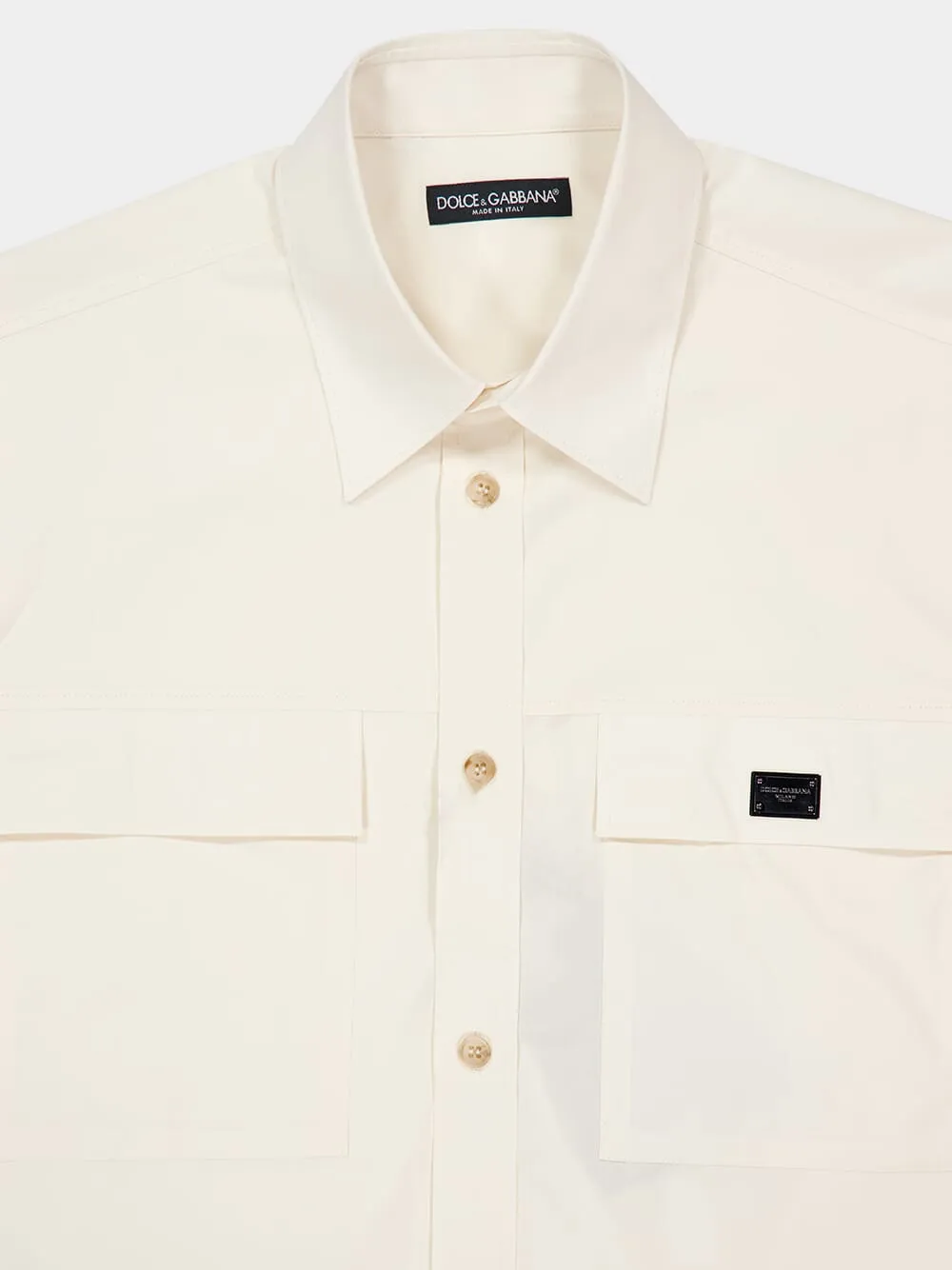 Beige Poplin Hawaiian Shirt with Metal Logo Tag sold by Fashion Clinic product image thumbnail 5