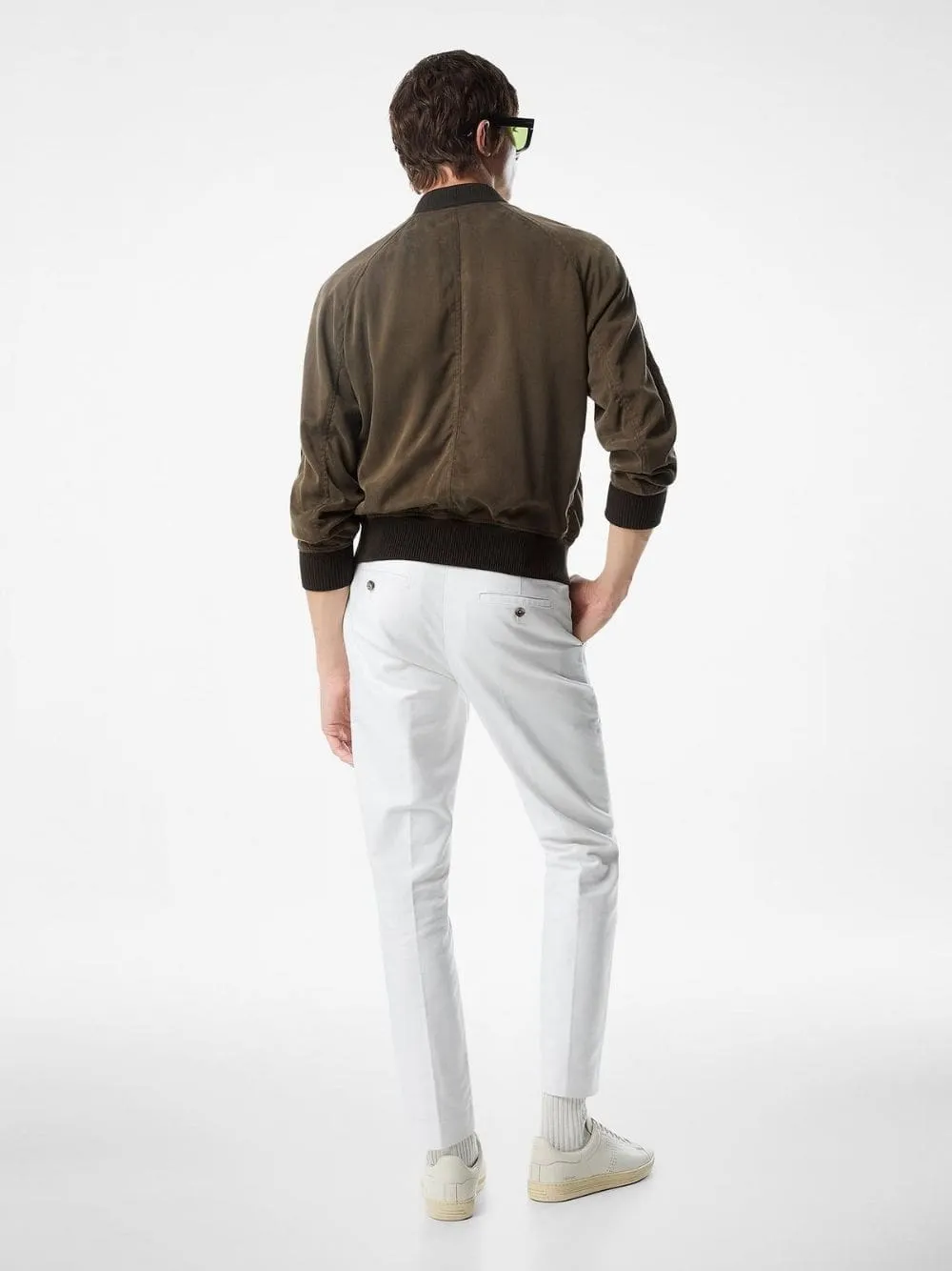 Dark Olive Suede Bomber Jacket sold by Fashion Clinic product image thumbnail 4