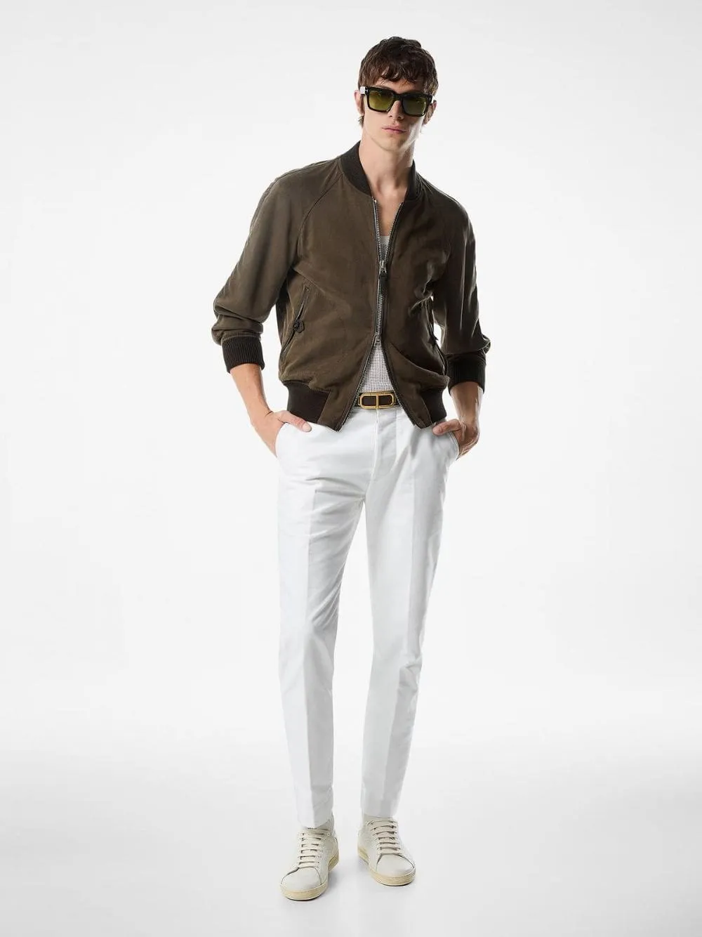 Dark Olive Suede Bomber Jacket sold by Fashion Clinic product image thumbnail 2