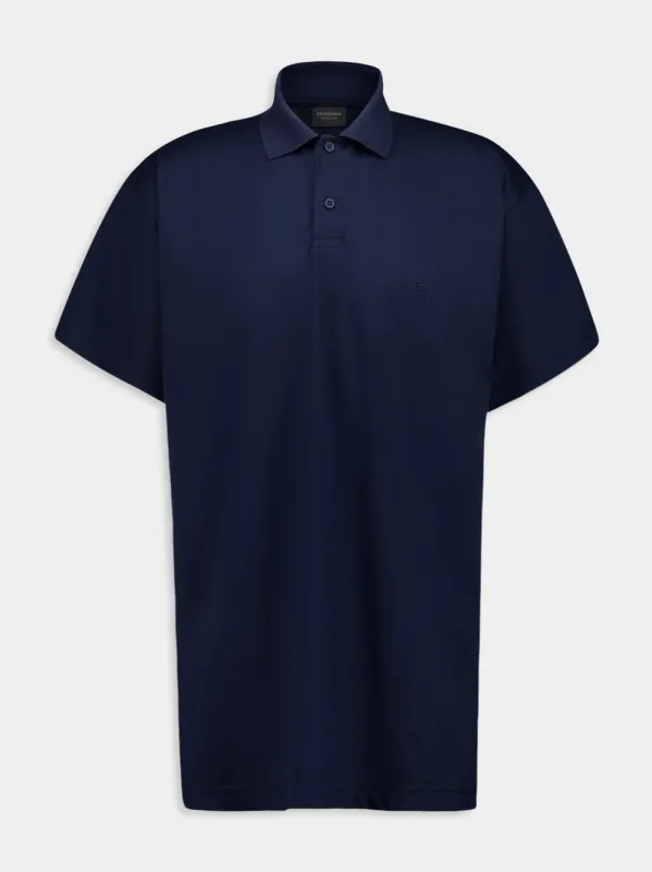 Navy Blue Intertwined Cotton Piqué Polo made by Balenciaga