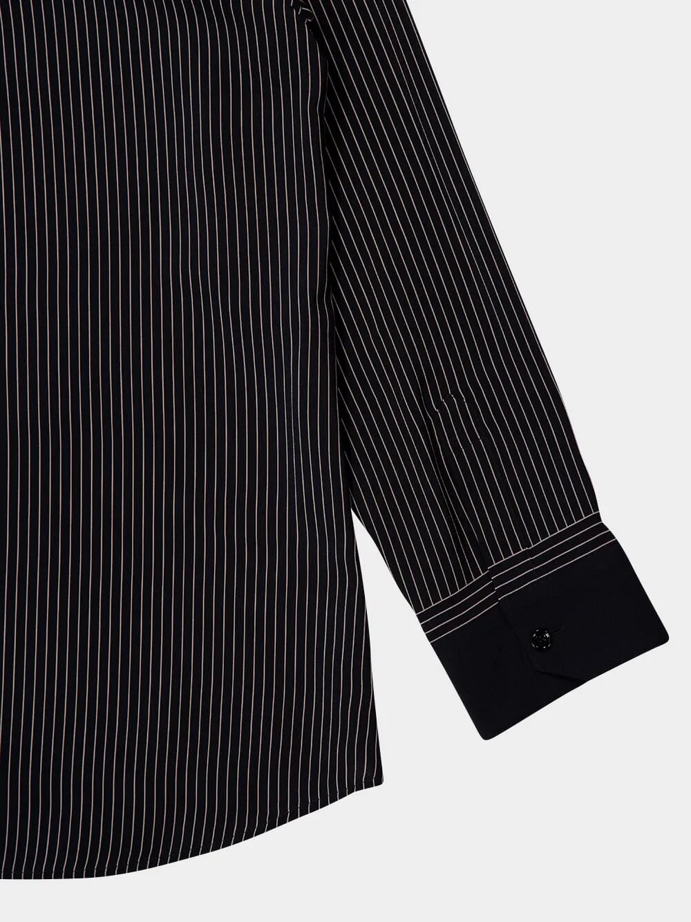Pinstriped Silk Long-Sleeve Shirt in Black sold by Fashion Clinic product image thumbnail 4