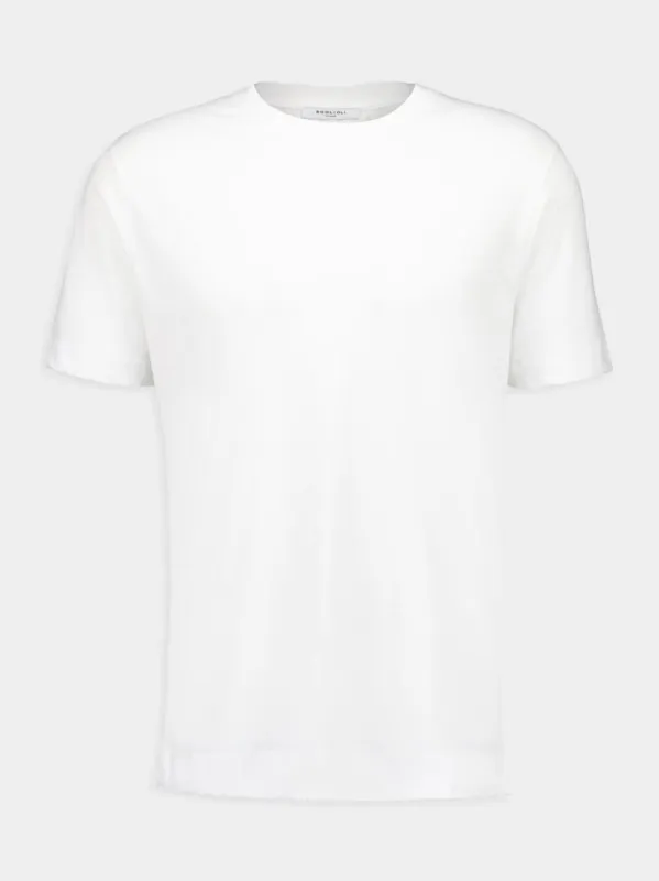 White Cotton Linen Jersey Crew Neck T-Shirt sold by Fashion Clinic