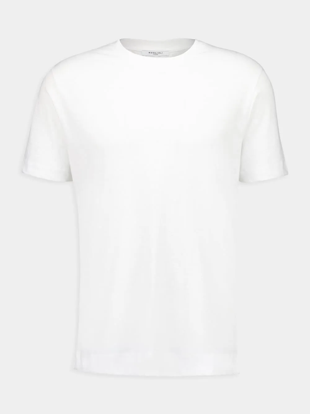 White Cotton Linen Jersey Crew Neck T-Shirt sold by Fashion Clinic