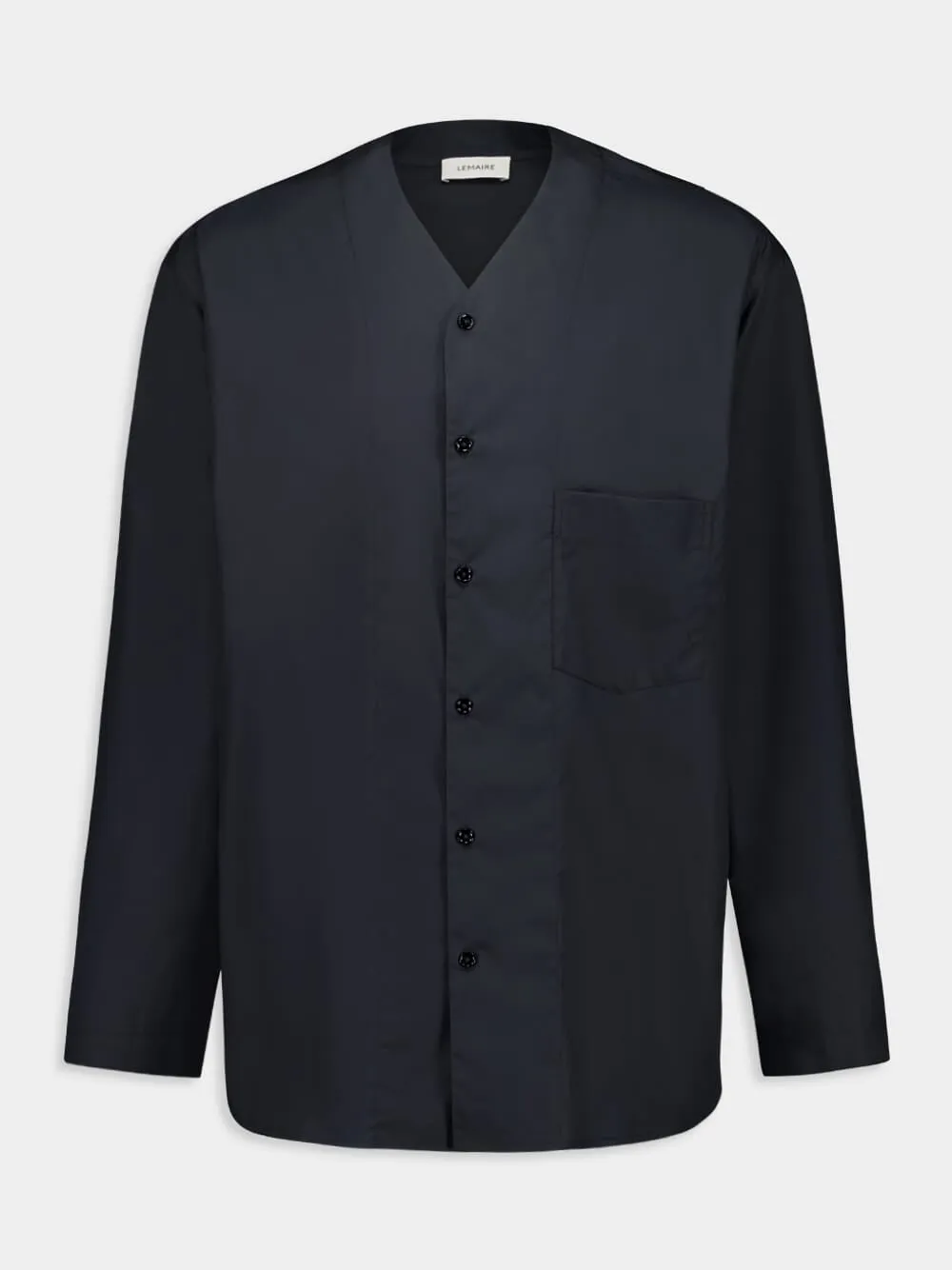 Jet Black V-Neck Cotton Poplin Shirt sold by Fashion Clinic product image thumbnail 2