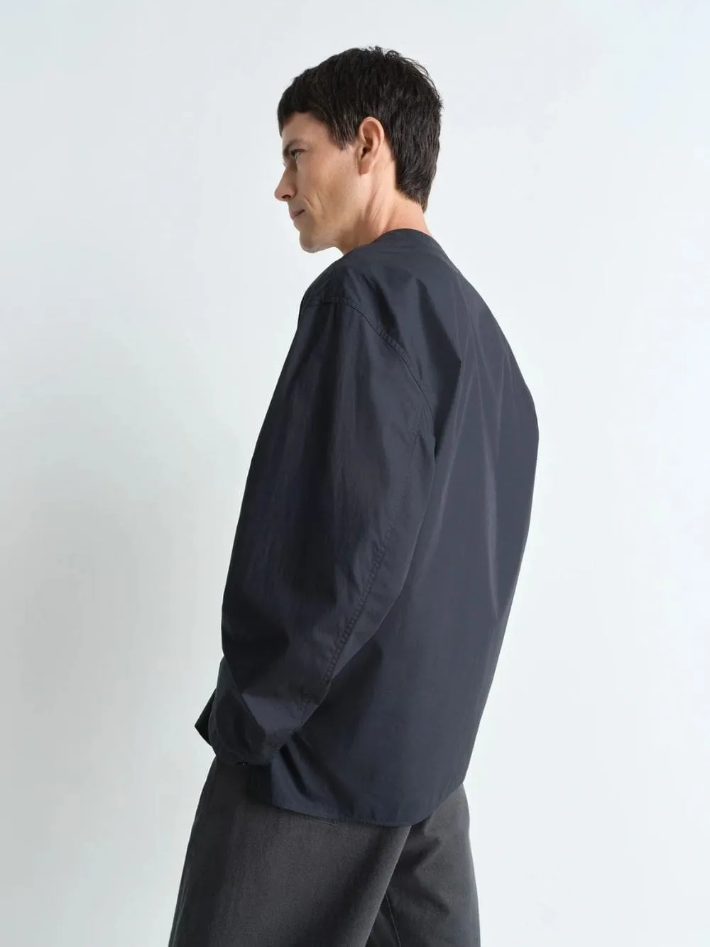 Jet Black V-Neck Cotton Poplin Shirt sold by Fashion Clinic product image thumbnail 3