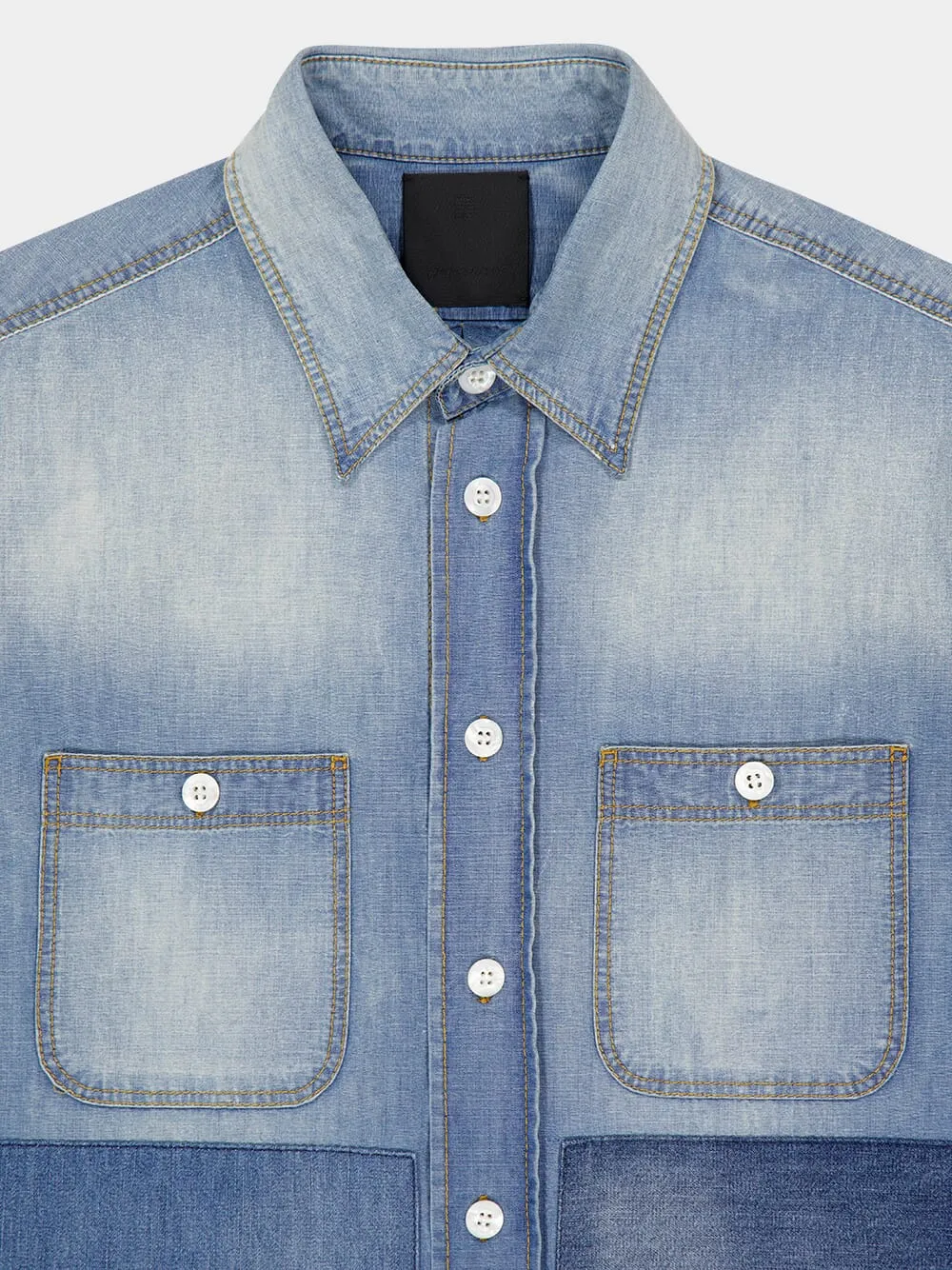Blue Patchwork Denim Shirt sold by Fashion Clinic product image thumbnail 3