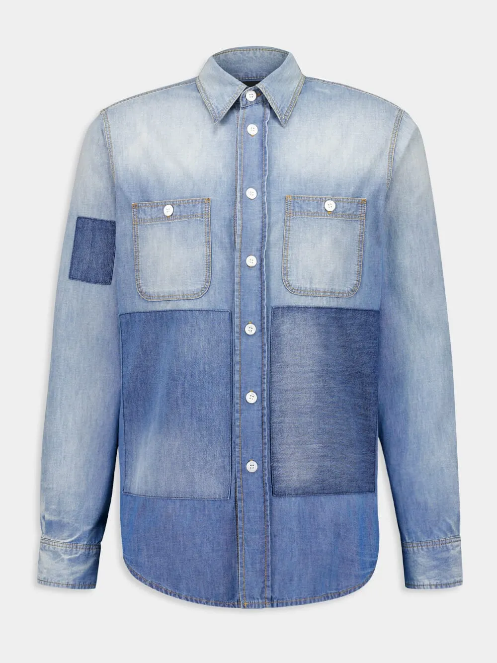 Blue Patchwork Denim Shirt sold by Fashion Clinic