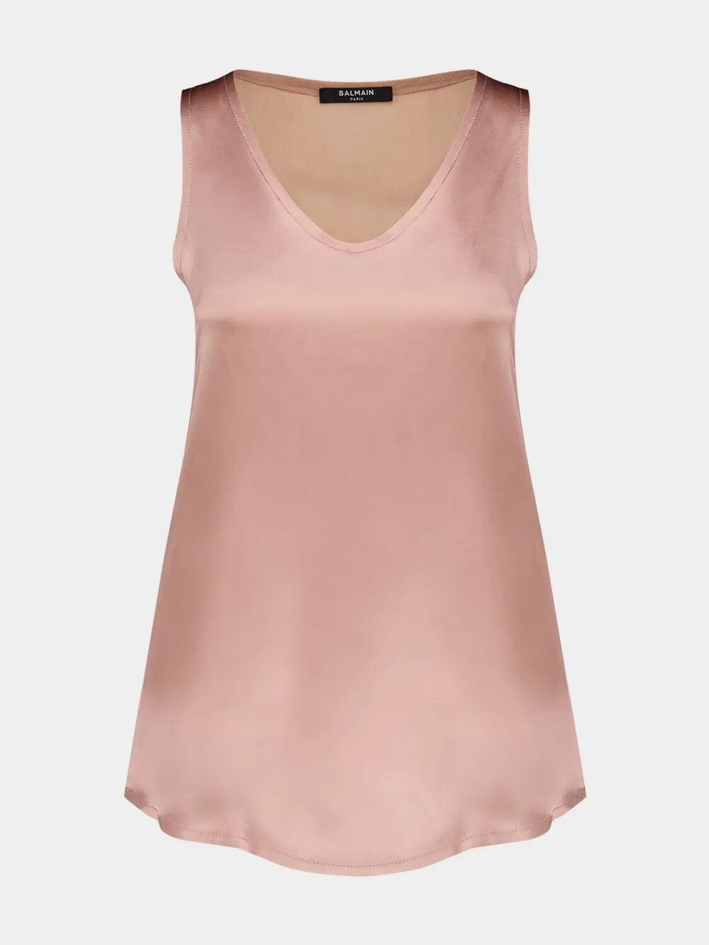 Beige Poudre Silk Crepe V-Neck Sleeveless Top sold by Fashion Clinic