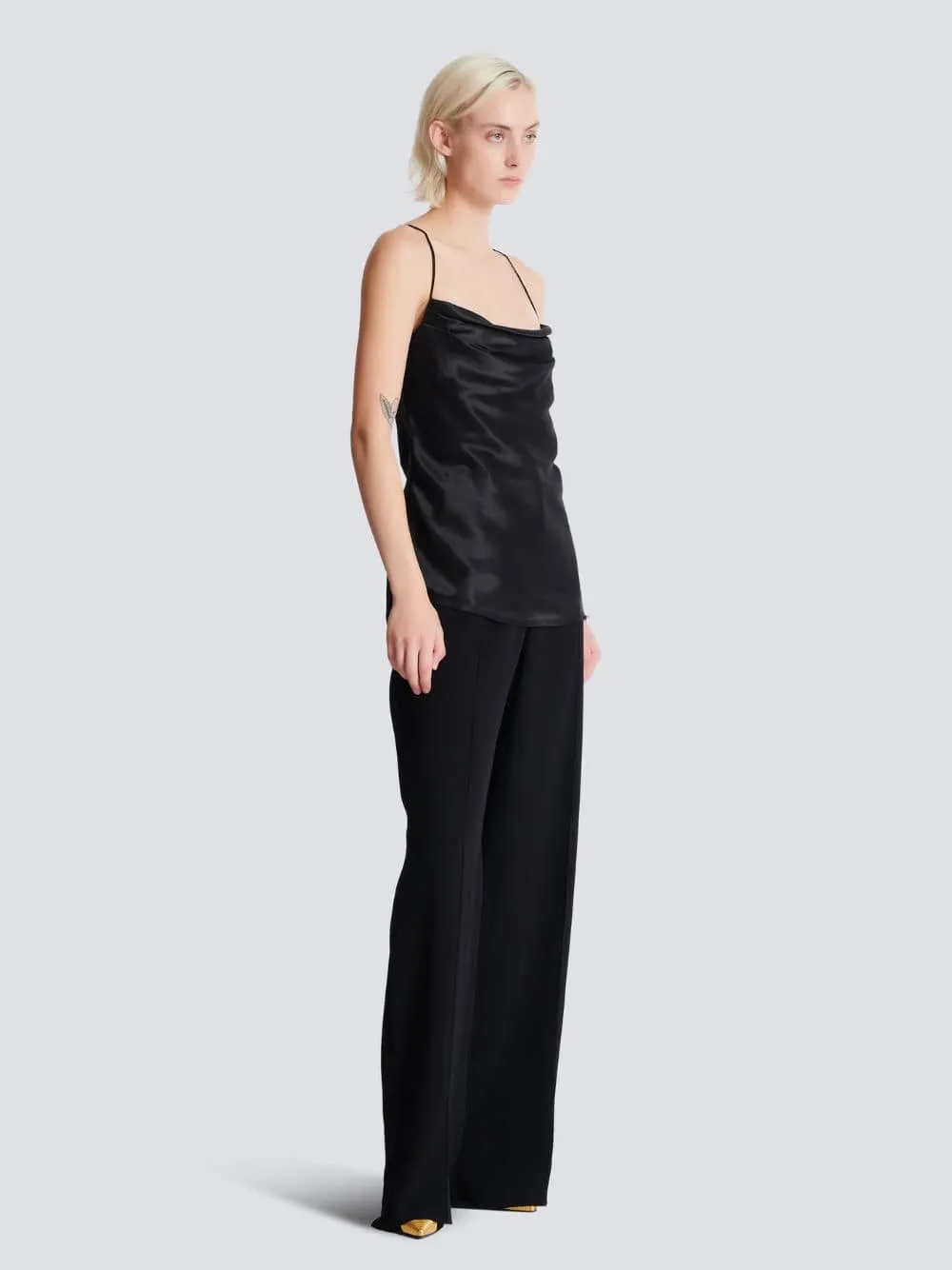 Black Draped Satin Top sold by Fashion Clinic product image thumbnail 2