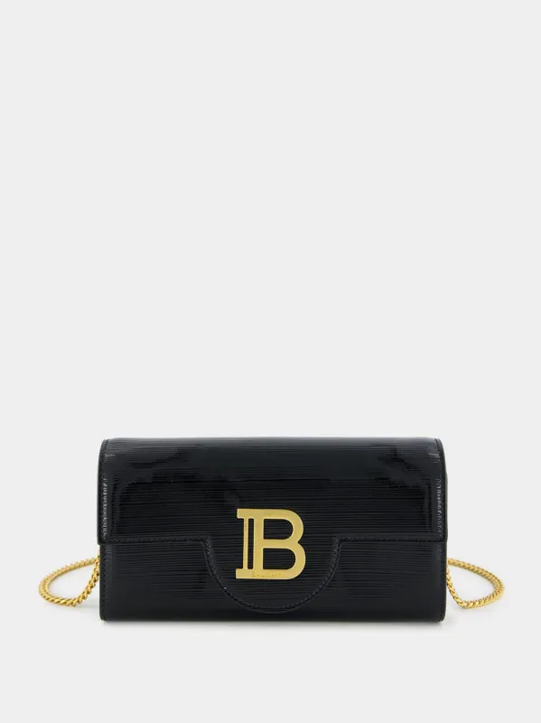 Black B-Buzz Wallet in Striped Patent Leather sold by Fashion Clinic