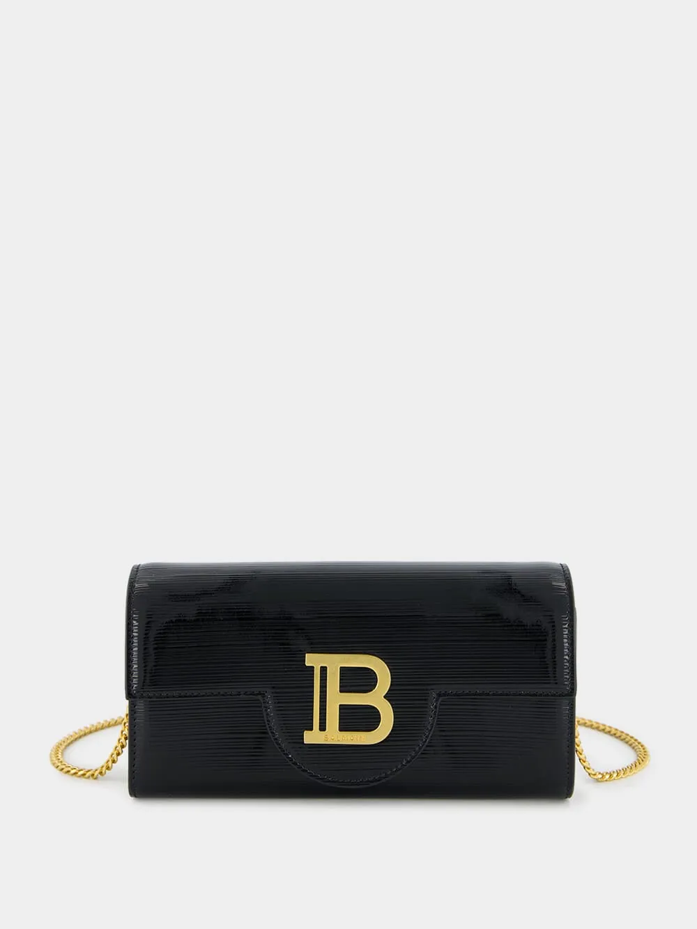 Black B-Buzz Wallet in Striped Patent Leather sold by Fashion Clinic