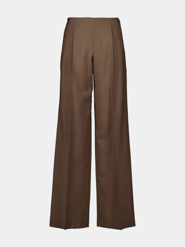 Brown Wide-Leg Tailored Wool Mohair Trousers sold by Fashion Clinic