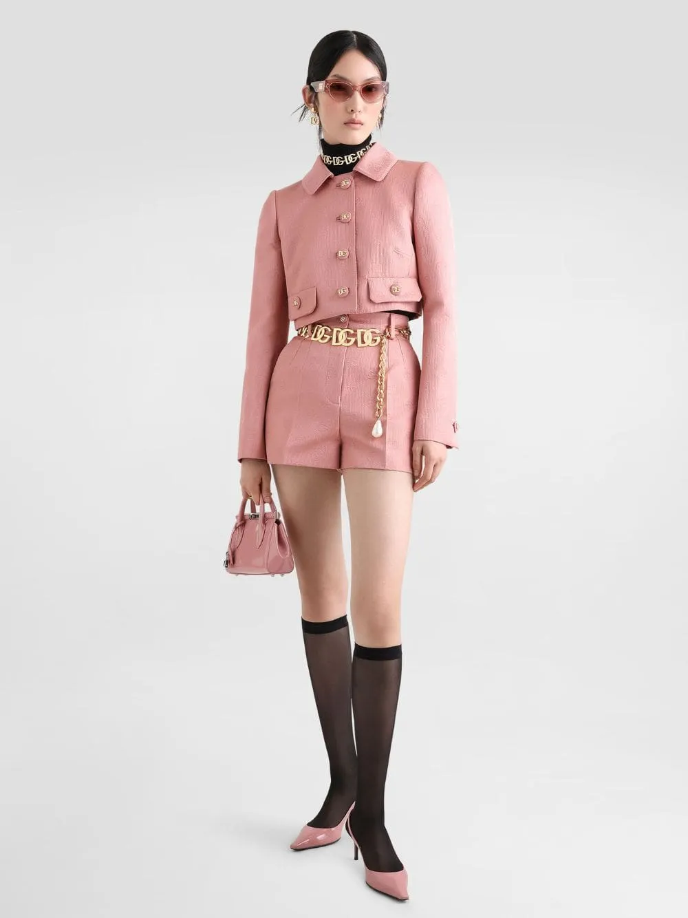 Pink Quilted Jacquard Shorts with DG Logo sold by Fashion Clinic