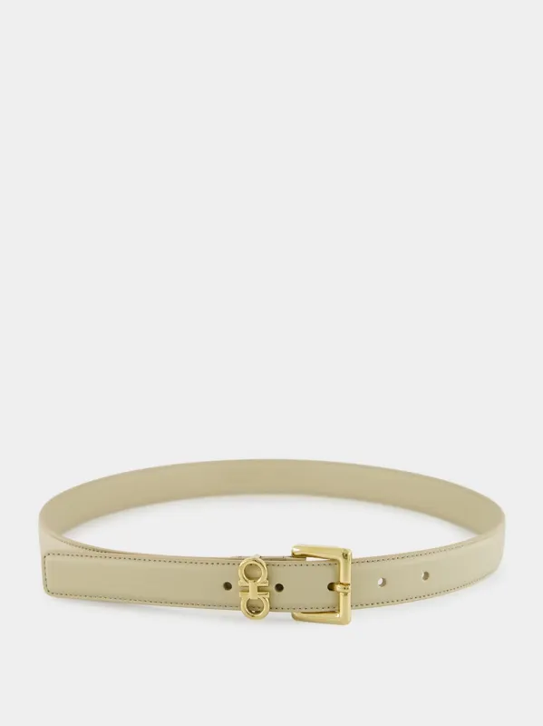 Double Gancini Fixed Belt in Stone Calfskin sold by Fashion Clinic