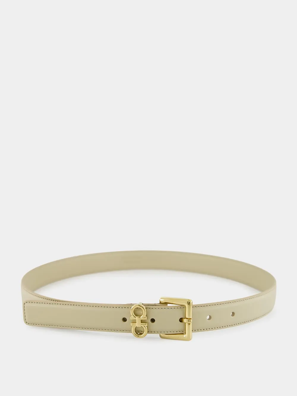 Double Gancini Fixed Belt in Stone Calfskin sold by Fashion Clinic