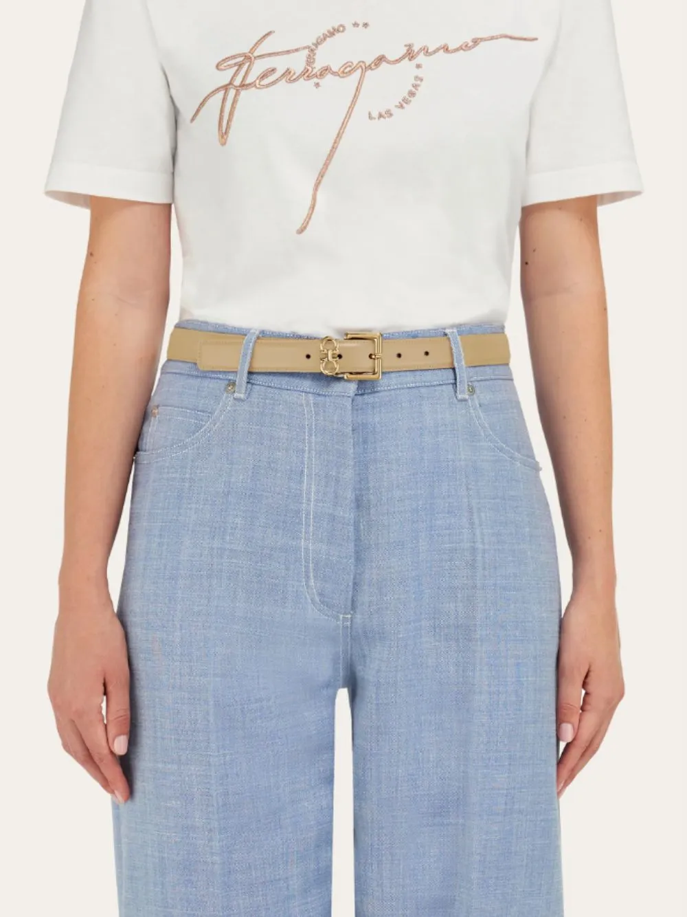 Double Gancini Fixed Belt in Stone Calfskin sold by Fashion Clinic product image thumbnail 2