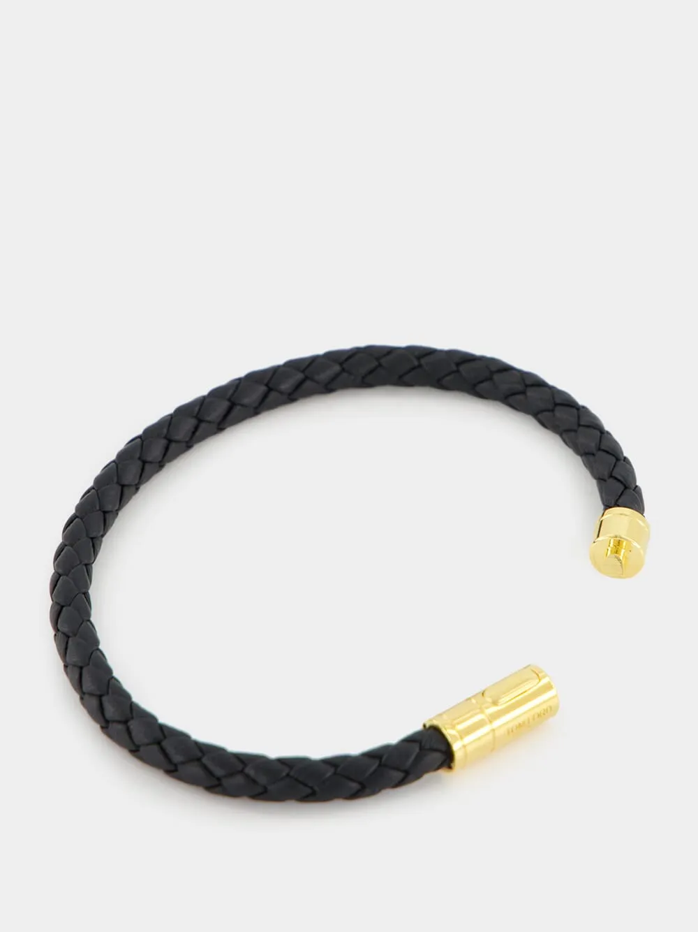 Black Woven Leather Bracelet with Brass Clasp sold by Fashion Clinic product image thumbnail 3