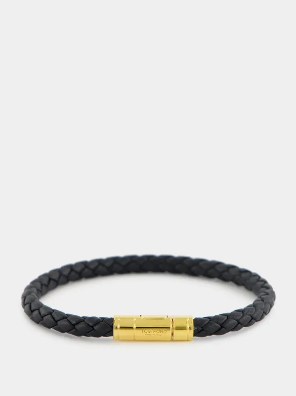 Black Woven Leather Bracelet with Brass Clasp sold by Fashion Clinic
