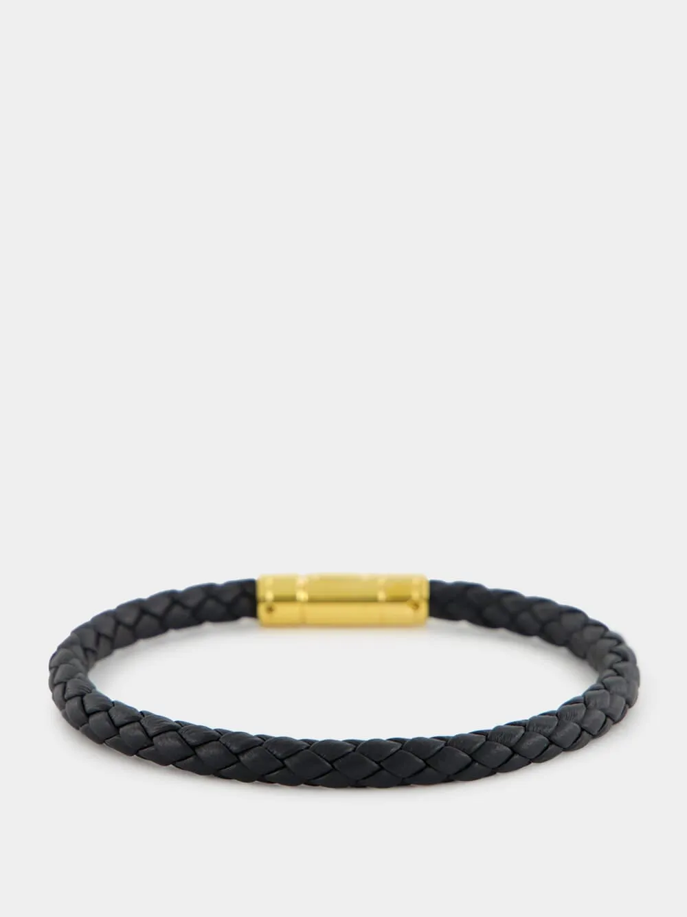 Black Woven Leather Bracelet with Brass Clasp sold by Fashion Clinic product image thumbnail 2