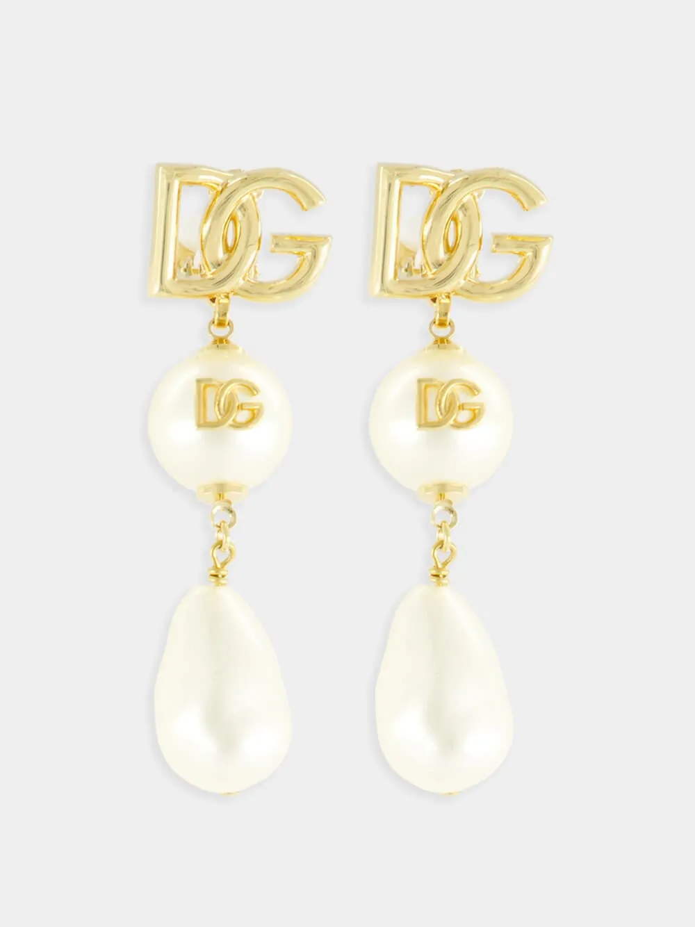 Gold Drop Earrings with DG Logo and Teardrop Accents sold by Fashion Clinic