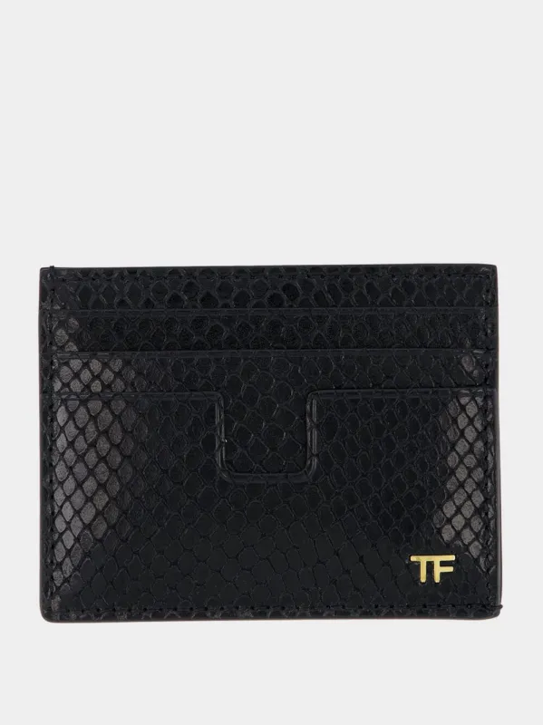 Black Python-Print Leather Card Holder sold by Fashion Clinic