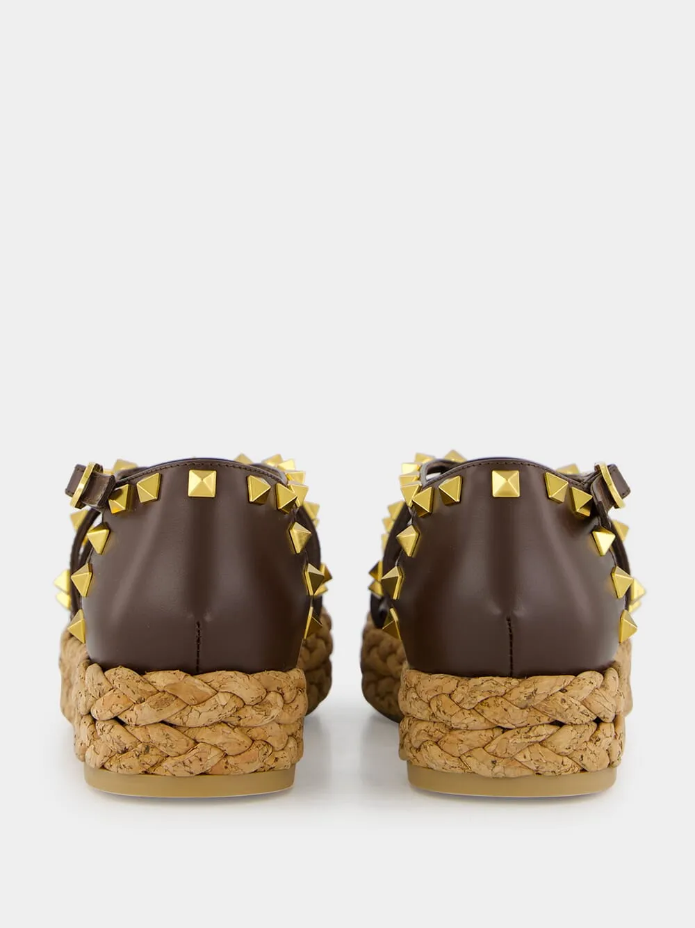 Dark Brown Rockstud Flat Espadrille Sandals sold by Fashion Clinic product image thumbnail 5