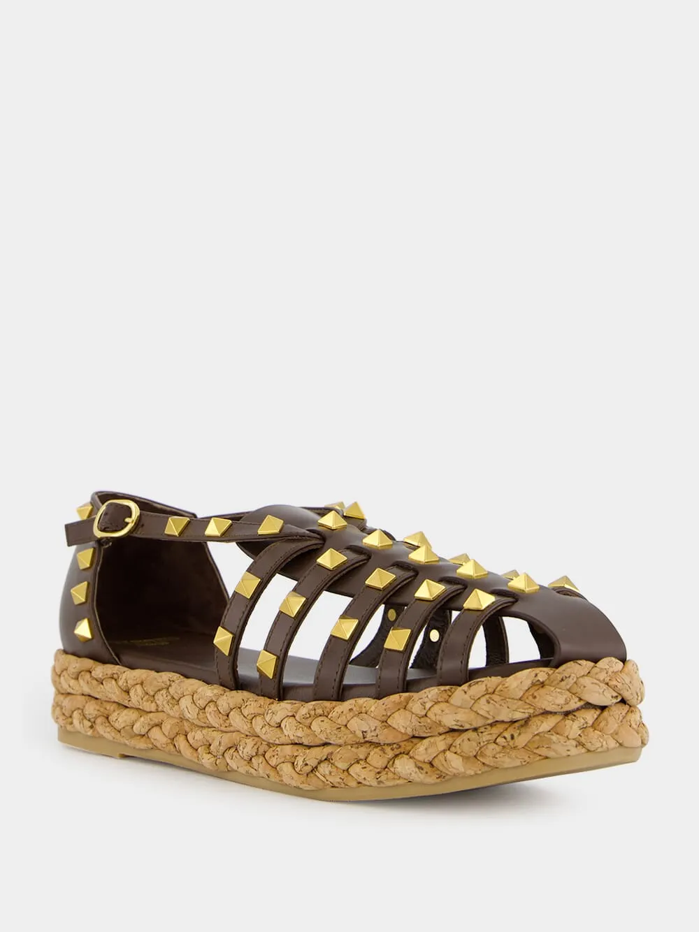 Dark Brown Rockstud Flat Espadrille Sandals sold by Fashion Clinic product image thumbnail 2